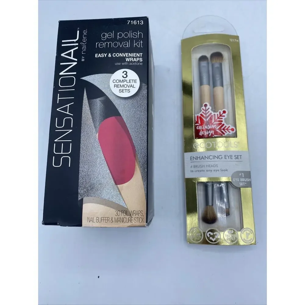 Lot Of 2 Cosmetics-1 ECOTOOLS Makeup Brush - (2)Eye Brushes-1 Gel Polish Removal